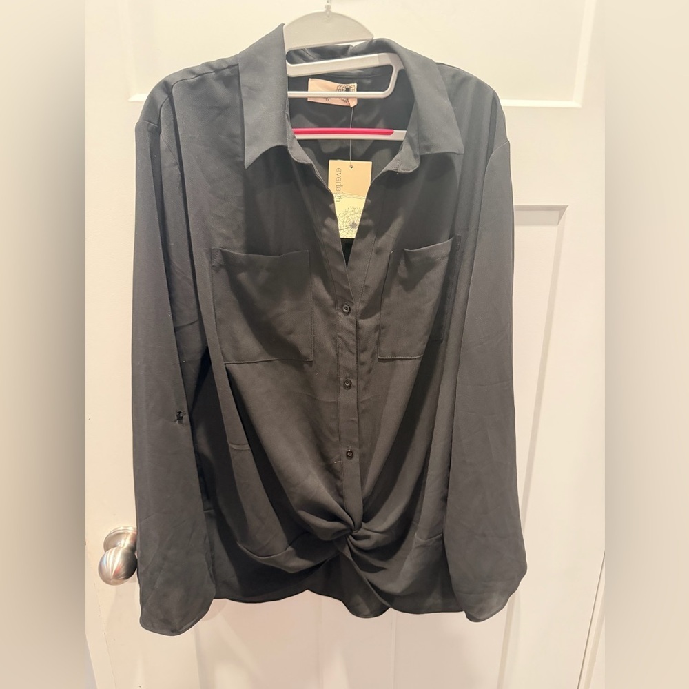 NWT Everleigh Black Button Down Shirt XL Twist Front Career Blouse Nordstrom